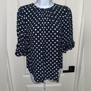 Kate Spade Navy Polka Dot Blouse Women’s Size Small Ruffle Sleeve Top
